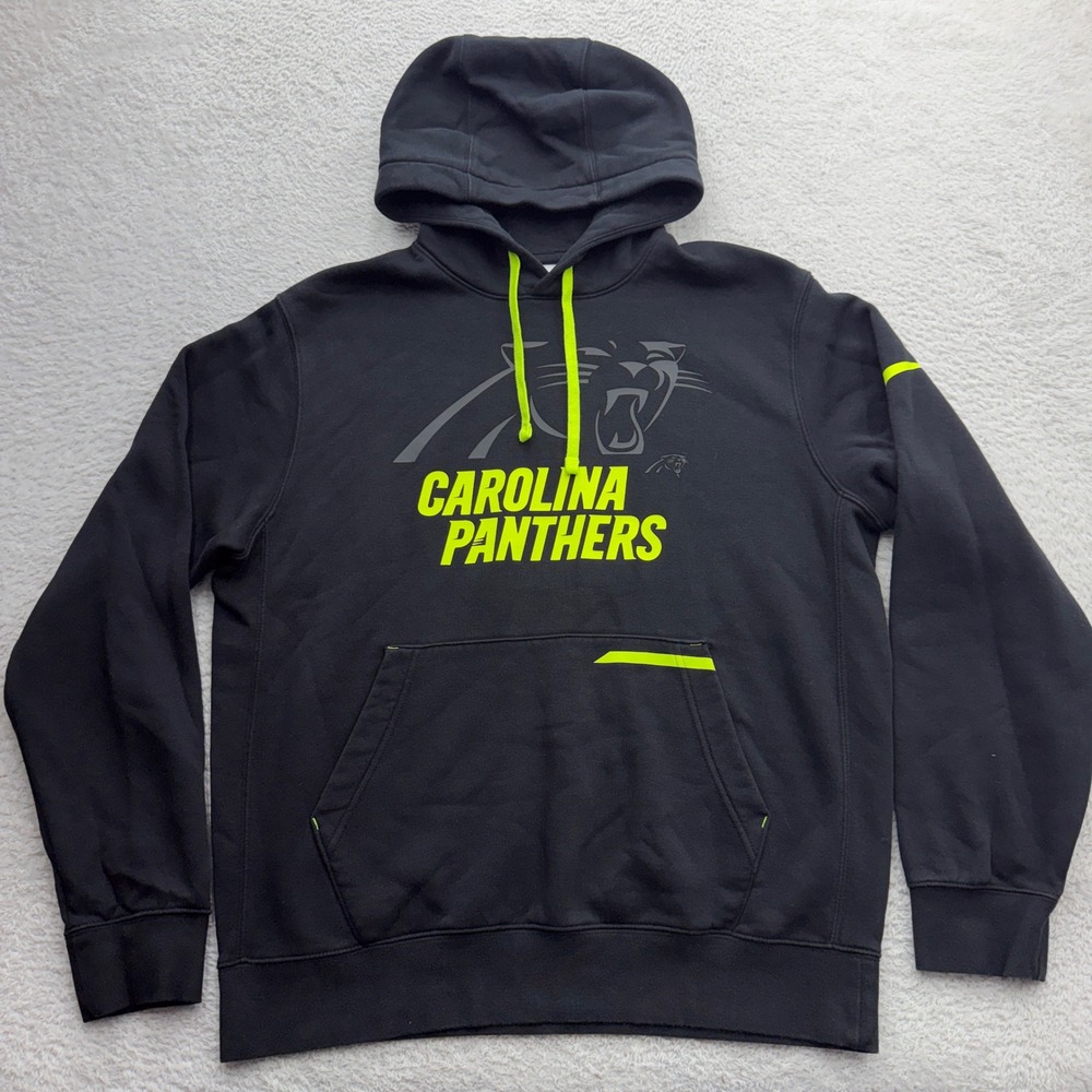 Nike Mens Carolina Panthers Hoodie Black Neon Yellow Graphic Pullover Medium